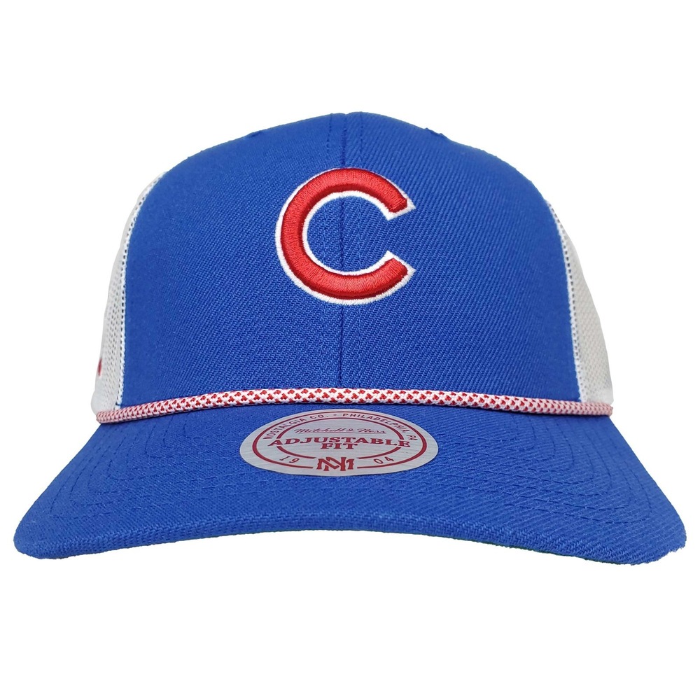 Chicago Cubs Mitchell & Ness MLB Trucker Cap Hat 3D Logo Roped Bill Blue NWT